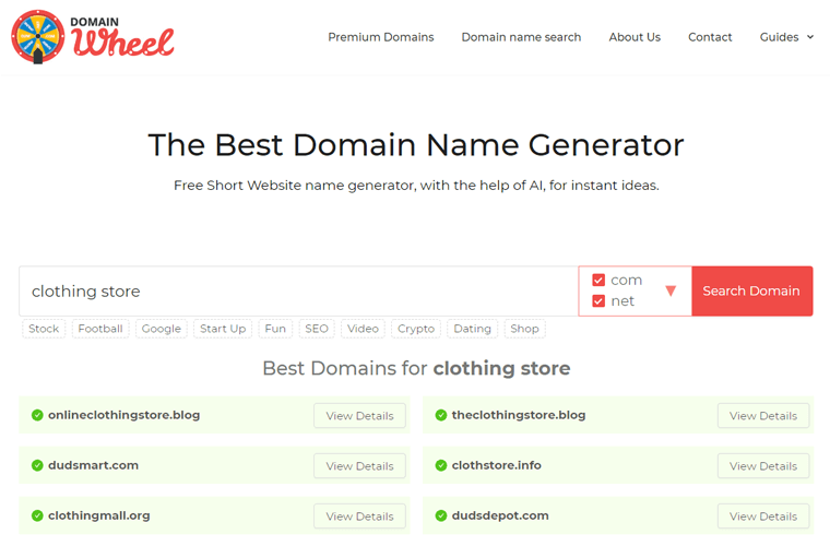 DomainWheel Domain Search Results