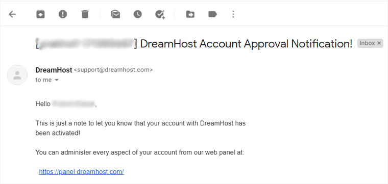 DreamHost Account Approval Email 
