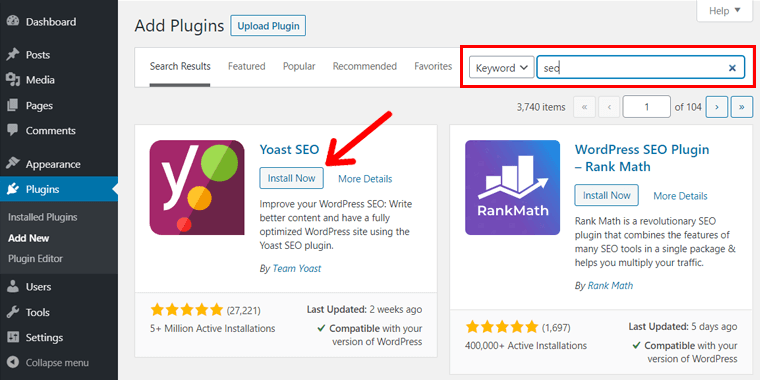 Add Plugins Page WordPress (Installing Yoast SEO Plugin)