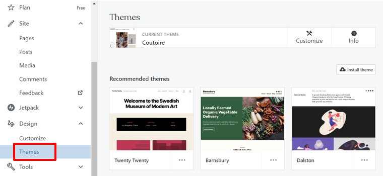 Add Themes Page on WordPress.com Dashboard