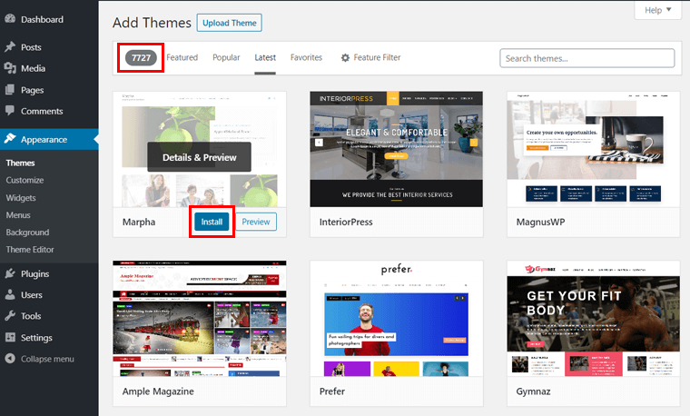 Add Themes Page on WordPress Dashboard