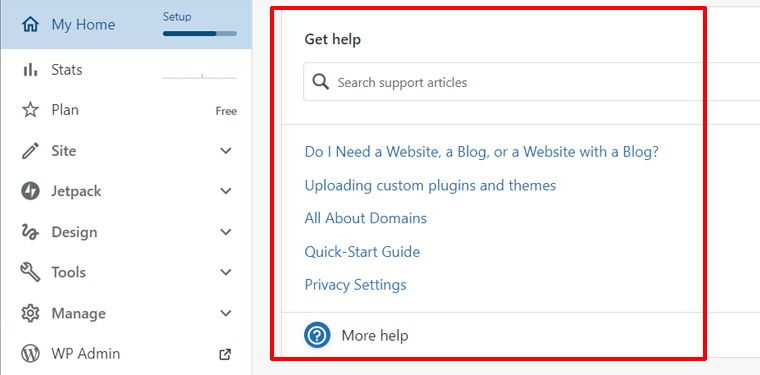 WordPress.com Support Option