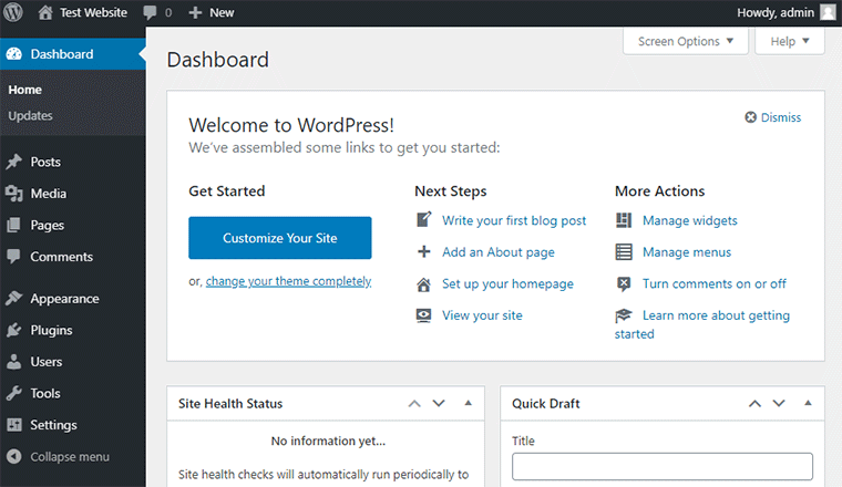 WordPress Dashboard Admin Area