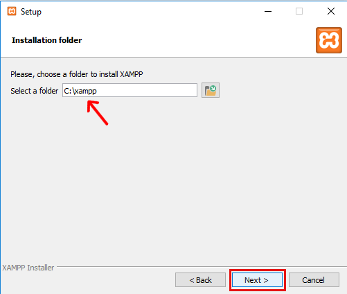 Select Location Folder to Install XAMPP