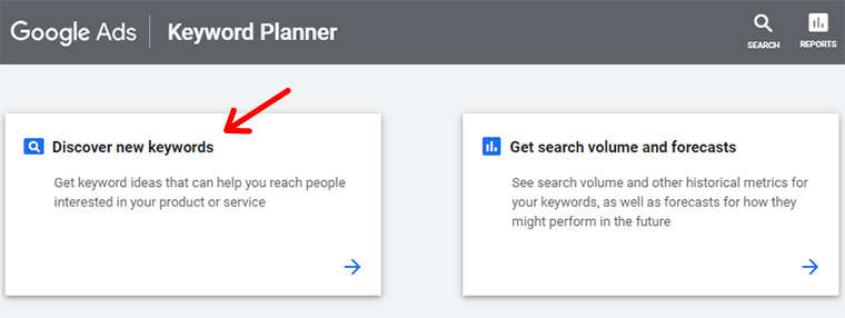 Click on Discover New Keywords with Google Keyword Planner
