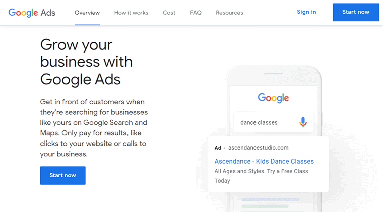 Google Ads Home Page