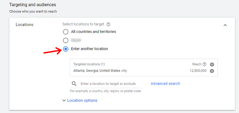 Enter Location for Targeting Location-based Audience
