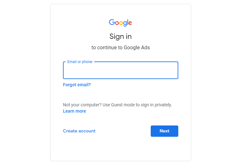 Sign In to Google Ads with Google Account