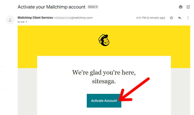 Activate Mailchimp Account from Email Inbox