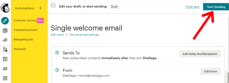 Start Sending Email in Mailchimp