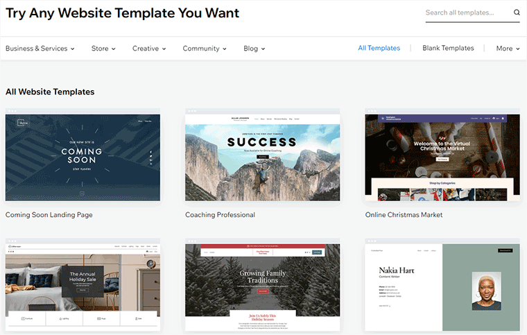 Example of Wix Website Builder Themes and Templates 