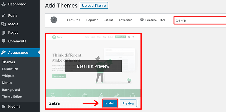 Search for Theme in Search Field