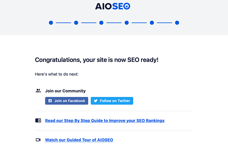Completed AIOSEO setup wizard