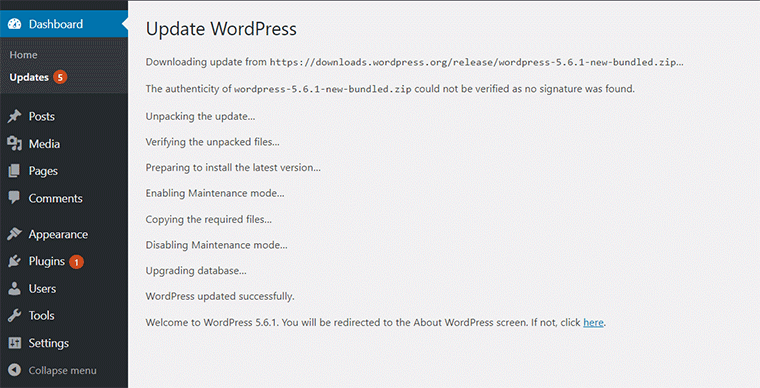 WordPress Update Progress