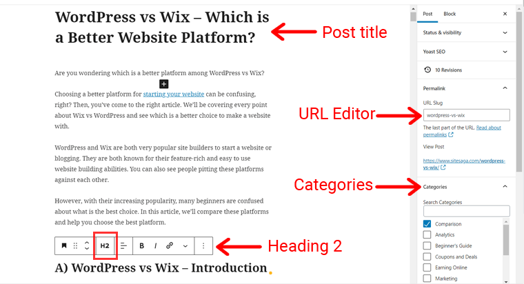 WordPress Content Editor SEO Features
