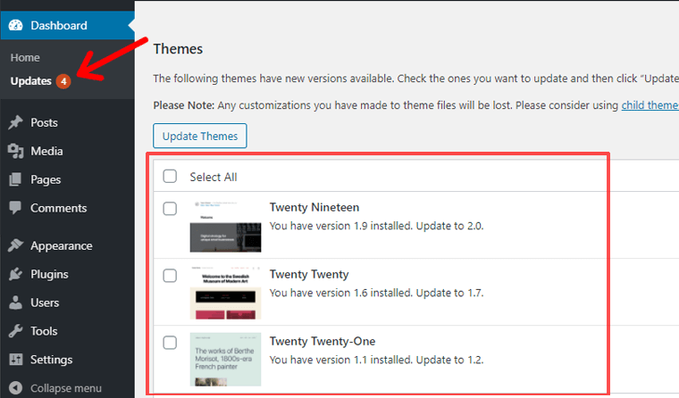 Theme Updates Available Notification