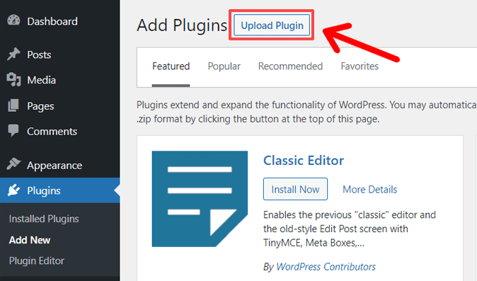Upload Plugin Option in WordPress