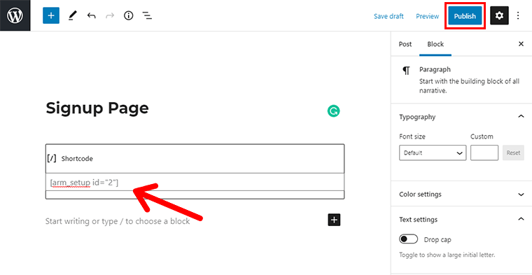 Creating ARMember Signup Page with Shortcode
