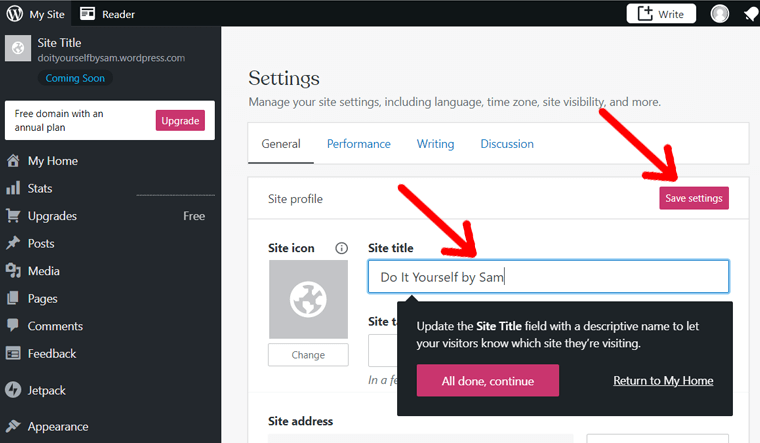 Add Your Site Title on WordPress.com