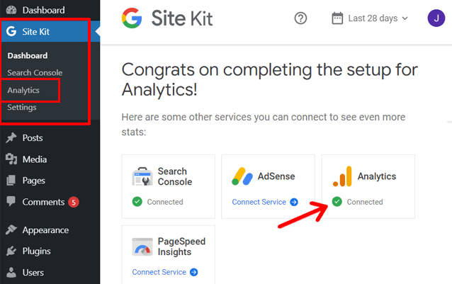 G Analytics Setup Complete with Site Kit