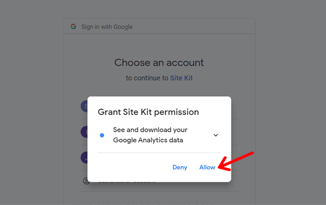 Grant  Site Kit Permission to See Google Analytics Data