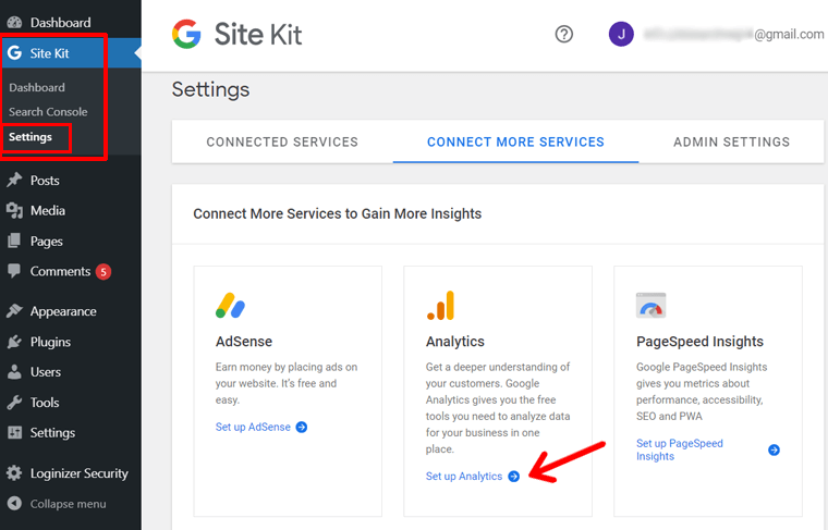 Set Up Google Analytics Option in Site Kit Plugin