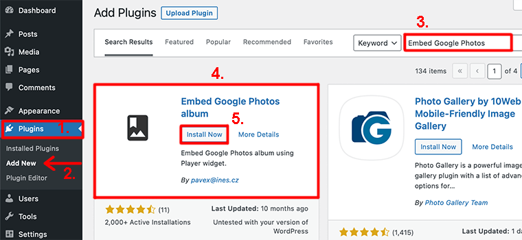 Install Embed Google Photos album Plugin