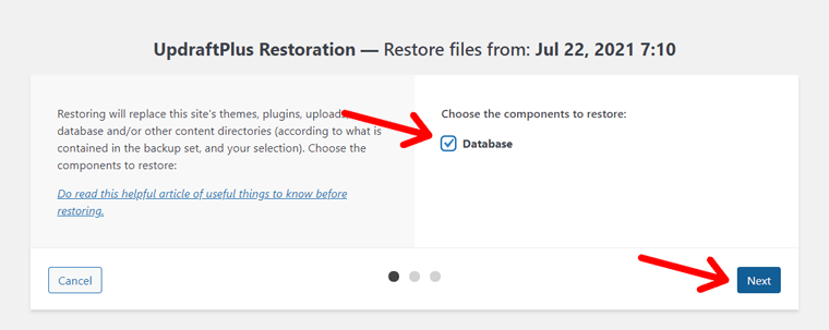 Choose Components to Restore (with UpdraftPlus)