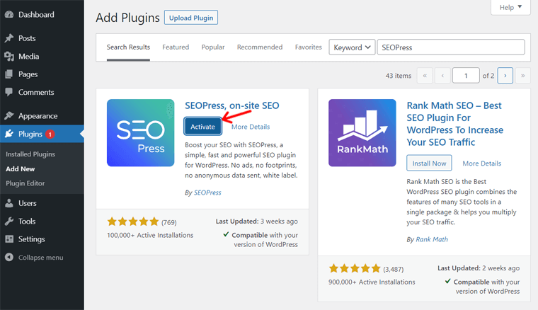 Activate SEOPress Plugin Review