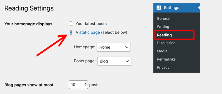 Set Static Page as FrontPage