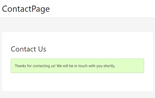 Thank you- Confirmation message after submitting contact form