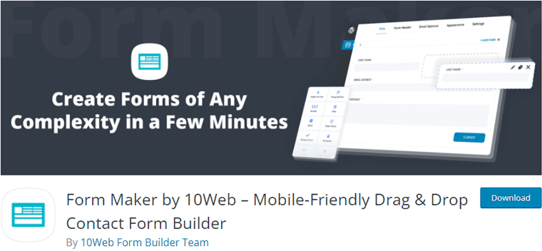 Form Maker by 10Web-NEX Forms-WordPress form plugins