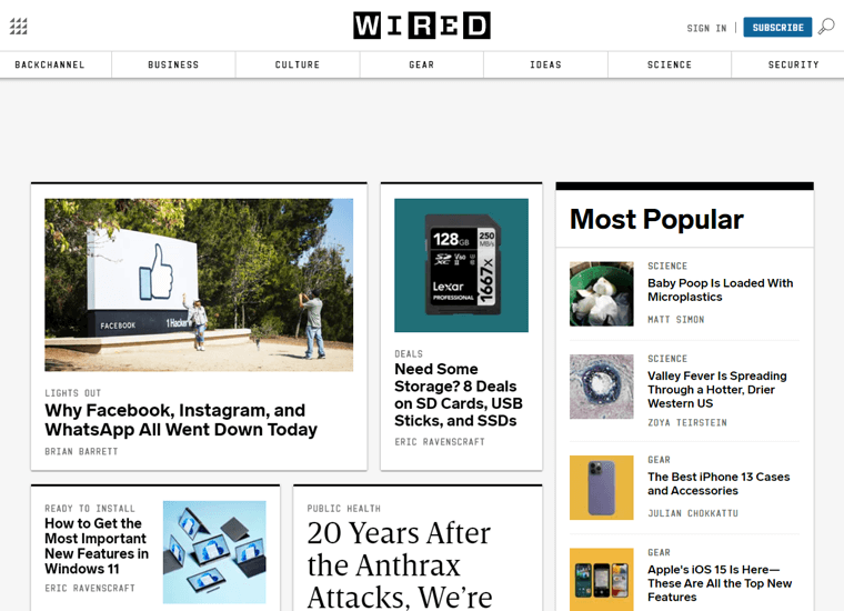 Wired-magazine websites using WordPress