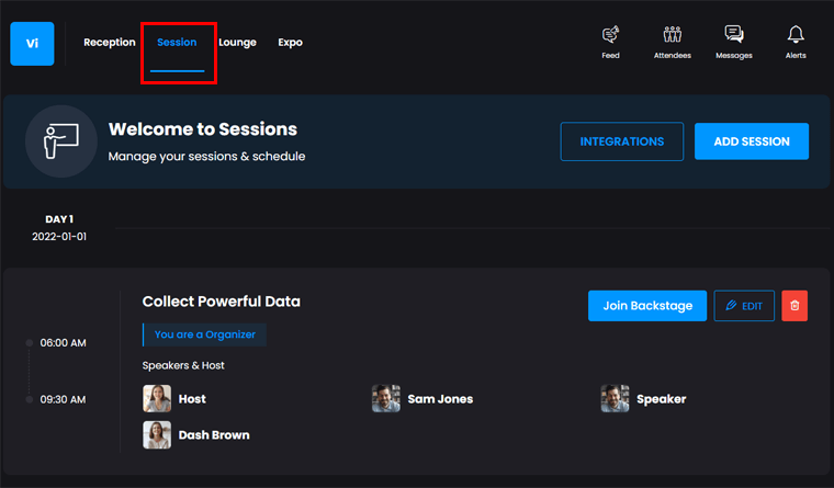 Sessions in a Virtual Event