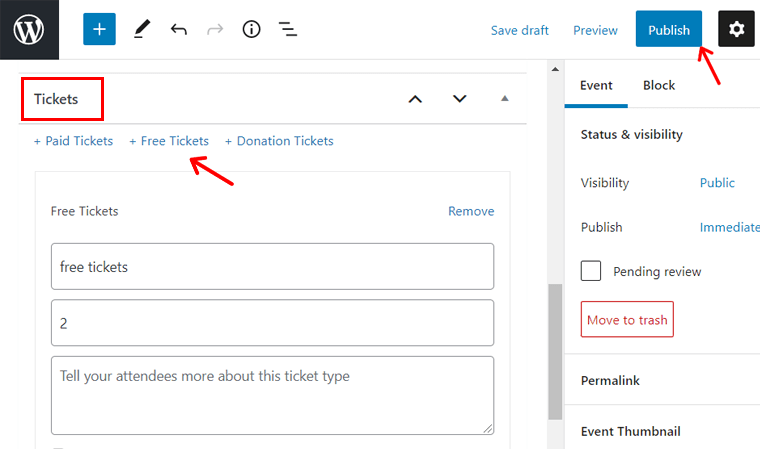 Adding Tickets to an Event