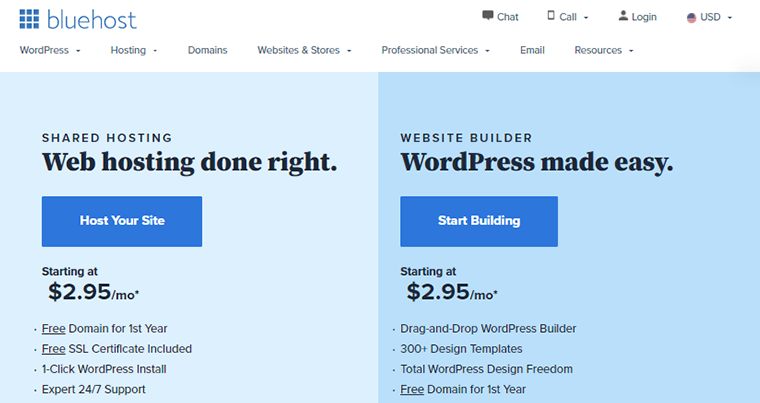 Bluehost Pricing for WordPress Pricing Example