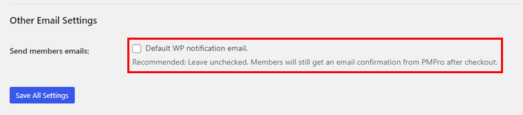 Paid Memberships Pro Other Email Settings