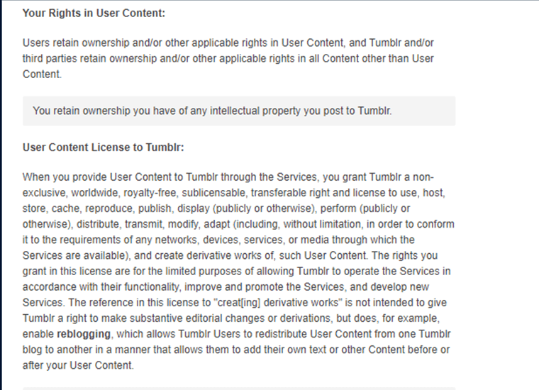 Tumblr Content Ownership Terms and Conditions
