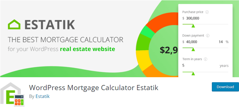 WordPress Mortgage Calculator Estatik-WordPress calculator plugins