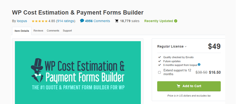 WP Cost Estimation and Payment forms builder