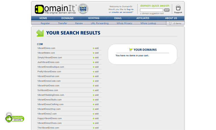 Domainit Name Generator Search Results