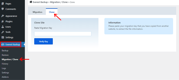 Go to Everest Backup Migration/Clone and Click on Clone Option