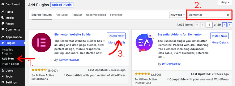 Install Elementor Page Builder
