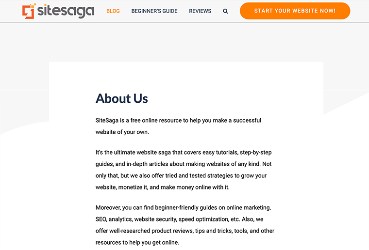 SiteSaga About Us Page