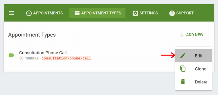 Edit Saved Appointment Type