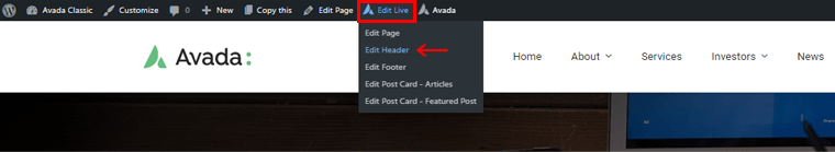 Go to Edit Live & Click on Edit Header Option