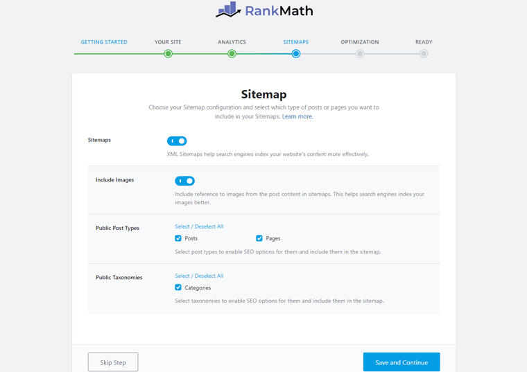 Sitemap Configuration in Setup Wizard of Rank Math 