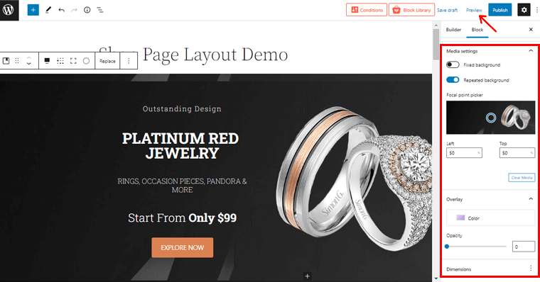 Customize your Shop Layout from Block Editor & Click on Preview