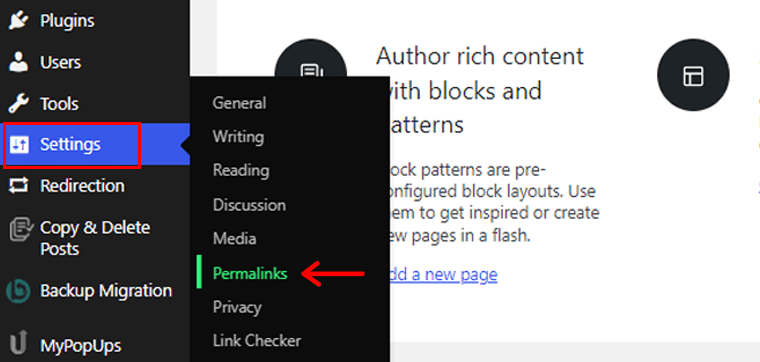 Navigate to Settings and Go to Permalinks