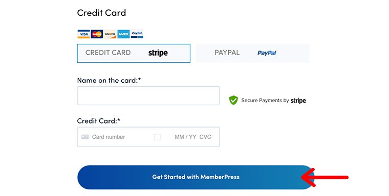 Provide Credit Card Info to Purchase MemberPress